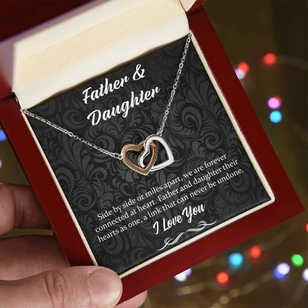 Side By Side Or Miles Apart - Father And Daughter Interlocking Hearts Necklace