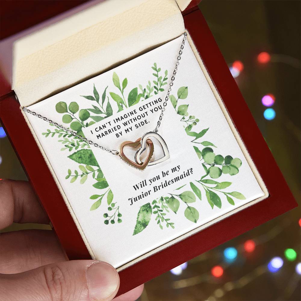 Be Junior Bridesmaid Square Foliage Interlocking Hearts Necklace