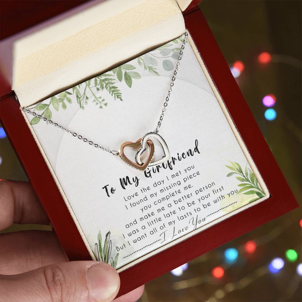 To My Girlfriend Interlocking Hearts Necklace Message Card