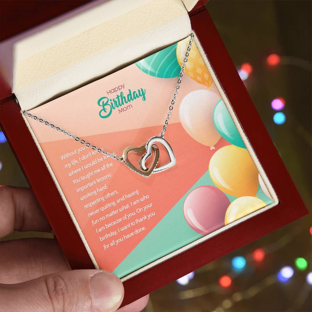 Birthday Edition Thank You Mom! For All You'Ve Done - Interlocking Hearts Necklace