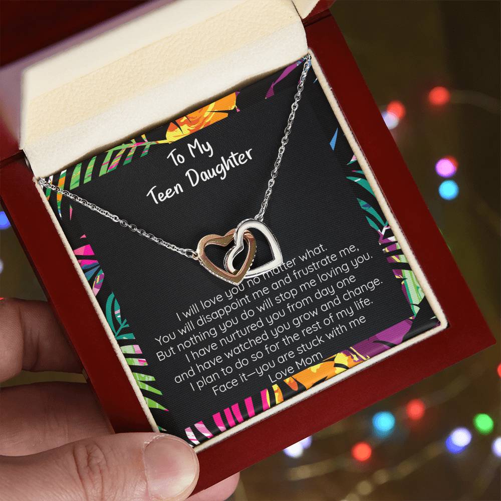 Teen Daughter You Are Stuck With Me Heart Necklace Gift Interlocking Hearts Necklace