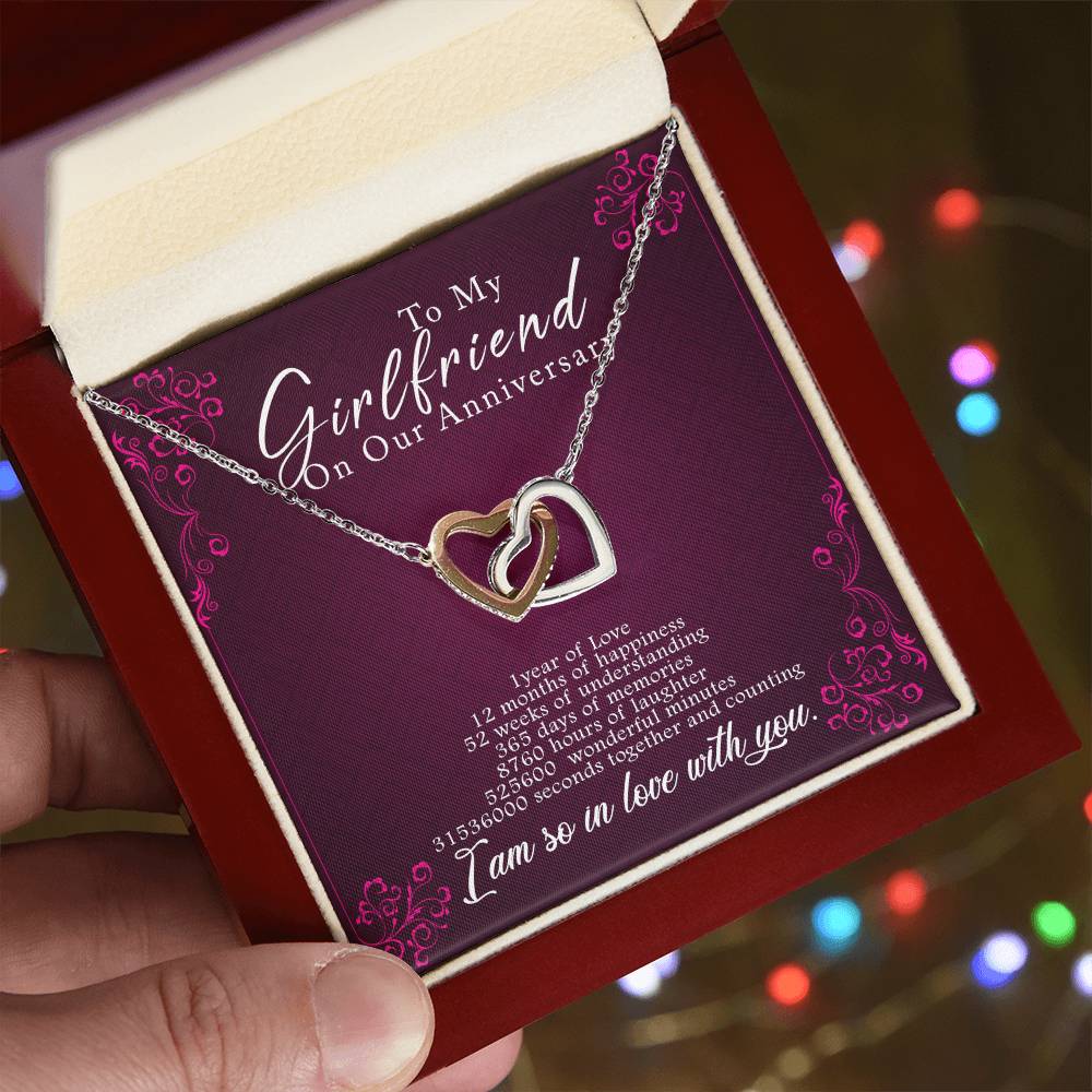 1 Anniversary Girlfriend Interlocking Hearts Necklace