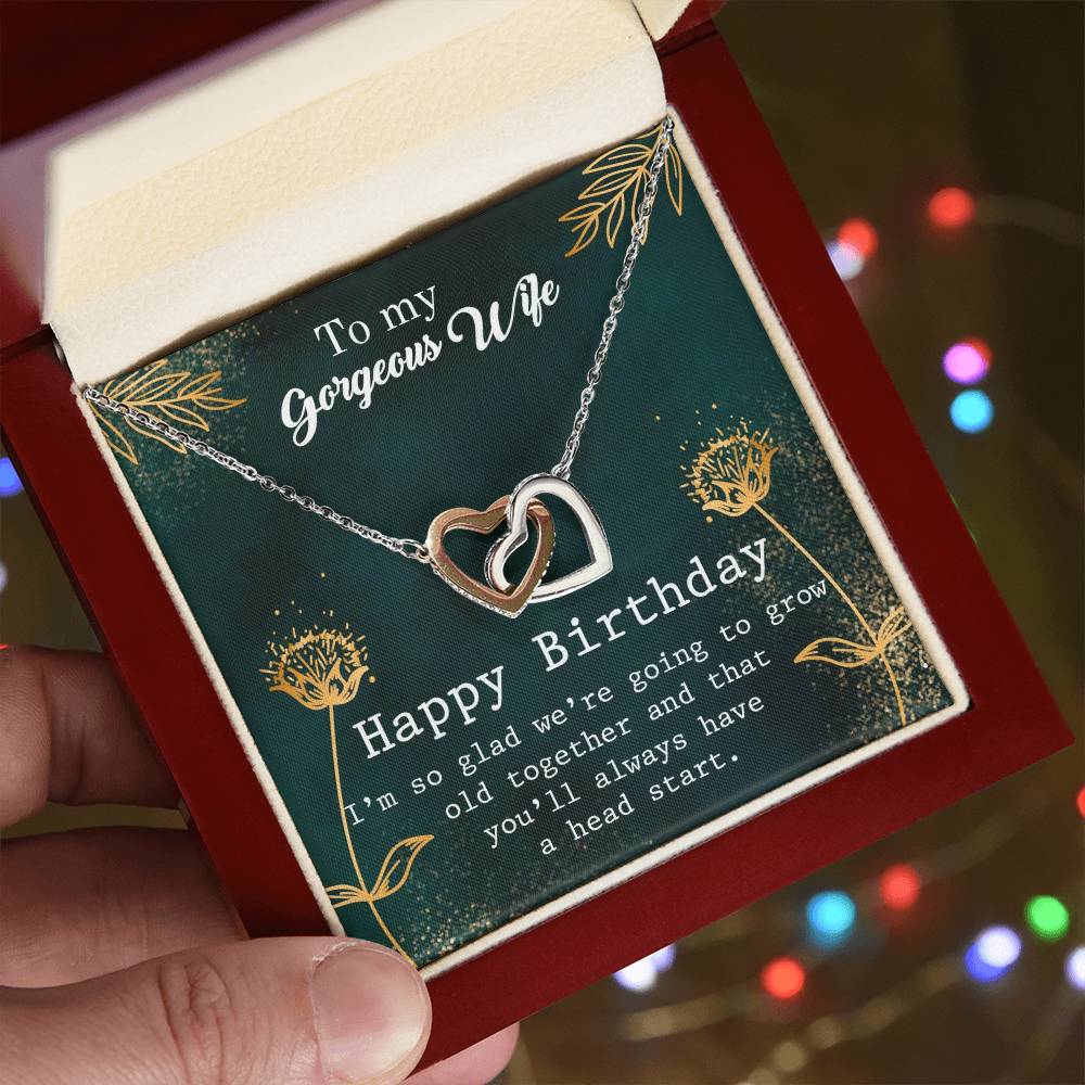 To My Gorgeous Wife - Happy Birthday Gift - Interlocking Hearts Necklace