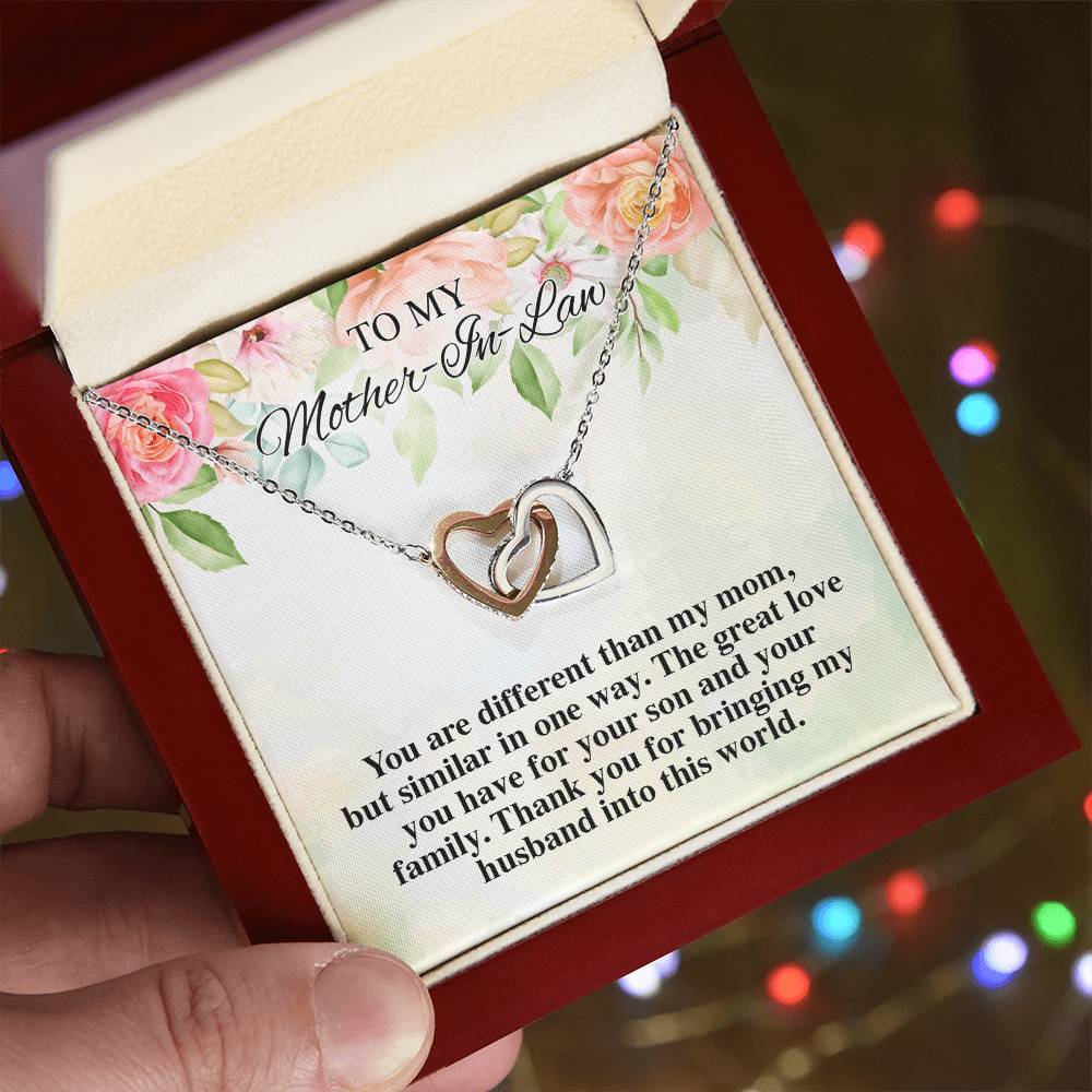To My Mother-In-Law Thank You For Bringing My Husband Interlocking Hearts Interlocking Hearts Necklace