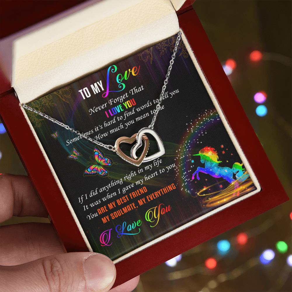To My Love Lgbt Interlocking Hearts Necklace Message Card