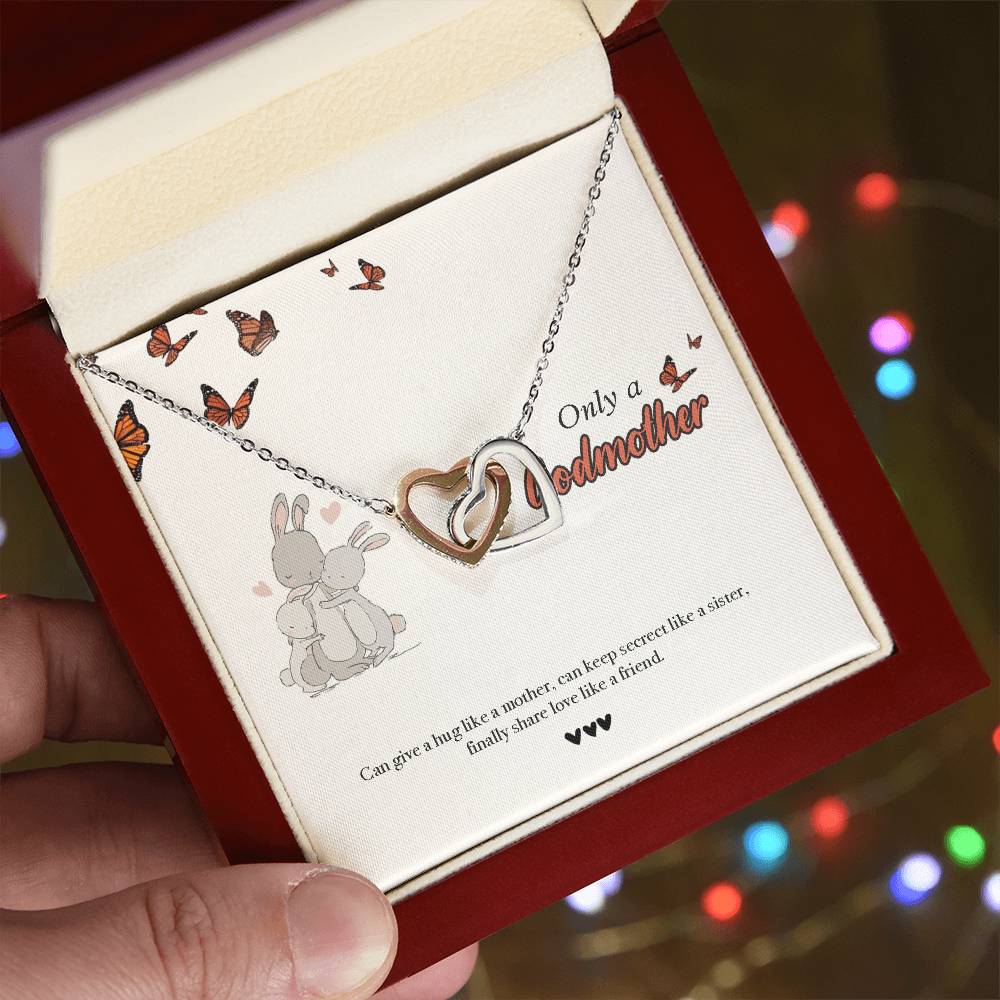 Godmother Goddaughter Gift Necklace Emotional Message Card Cute Rabbit Interlocking Hearts Necklace