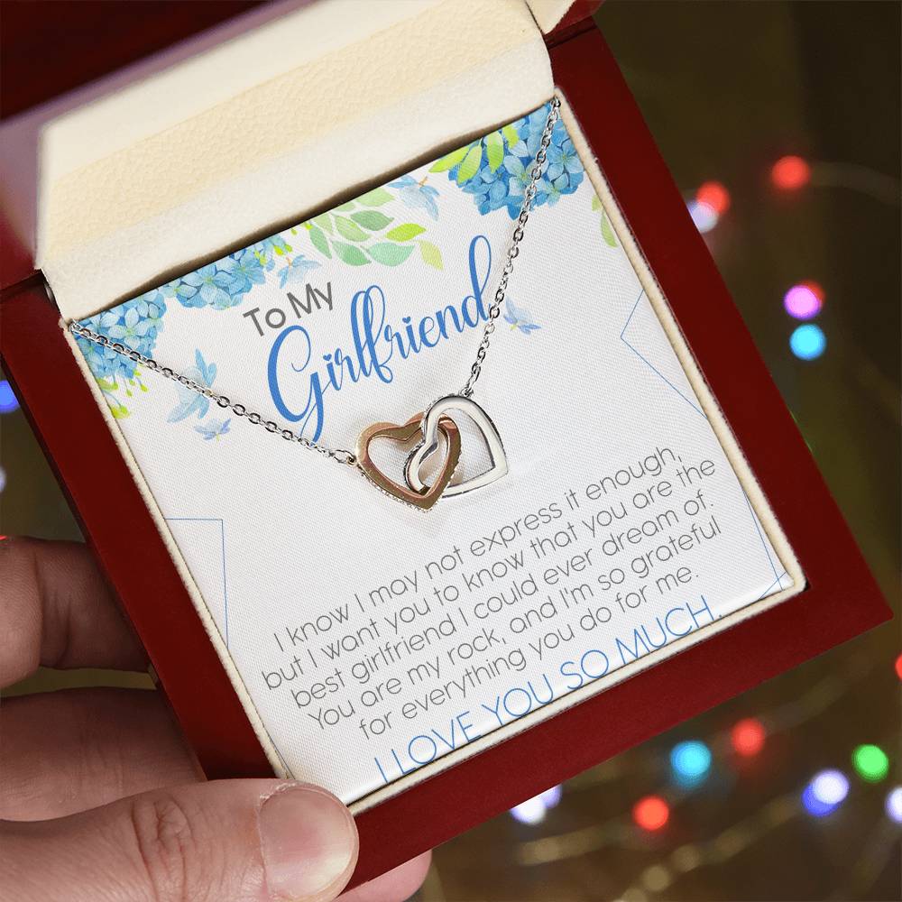 To My Girlfriend Interlocking Hearts Necklace Message Card
