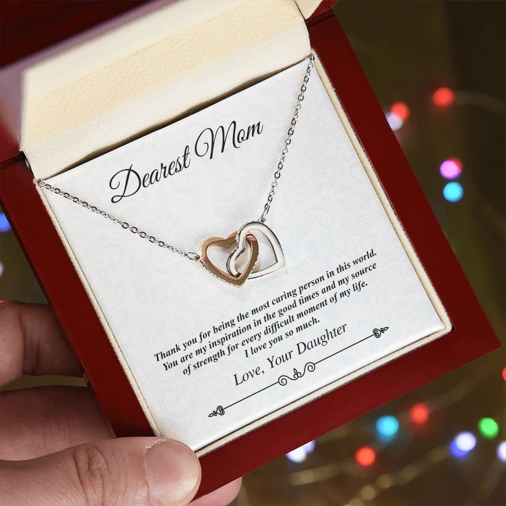 'Dearest Mom' Linked Hearts Necklace - The Most Caring Person In This World Interlocking Hearts Necklace