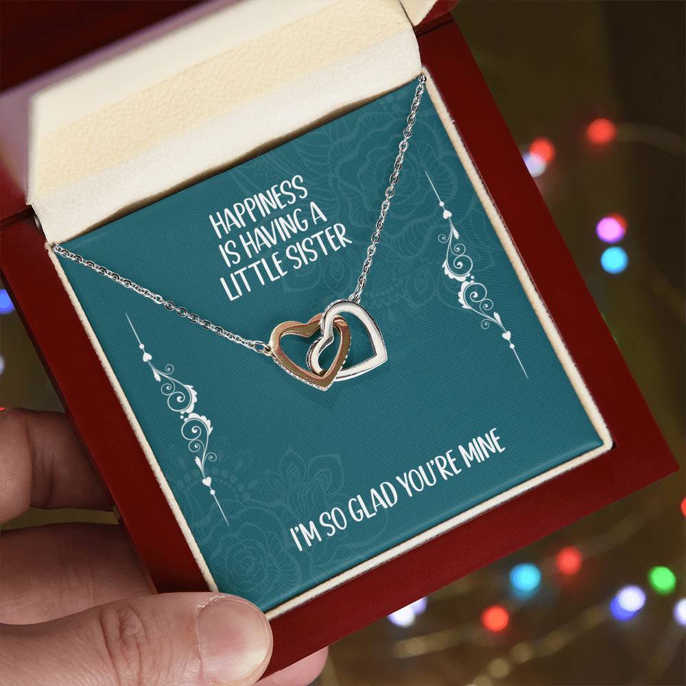 Heart Necklace Gift For Sister - Happiness Is Having A Great Little Sister Interlocking Hearts Necklace