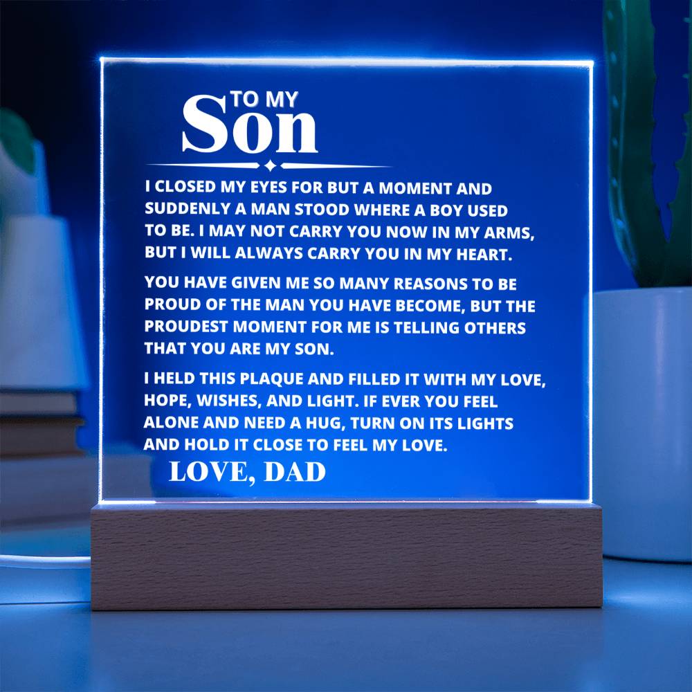 To My Son - Carry You In My Heart - Hold It Close To Feel My Heart - Acrylic Square Plaque