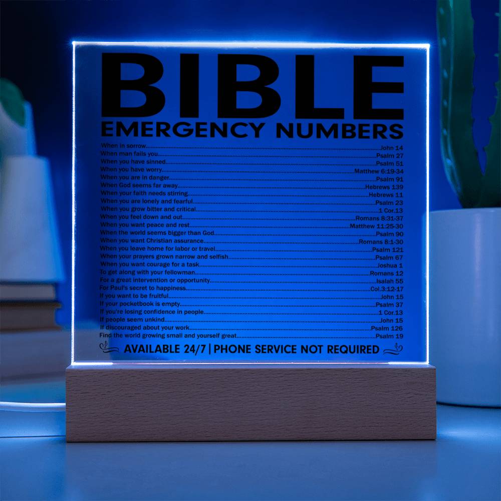Powerful - Bible Emergency Numbers - Acrylic Square Plaque