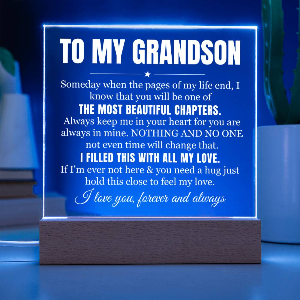 To My Grandson - I Filled This With All My Heart - Acrylic Square Plaque