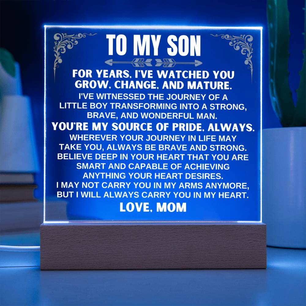 Unique Gift for Son from Mom - Carry You In My Heart - Acrylic Square Plaque