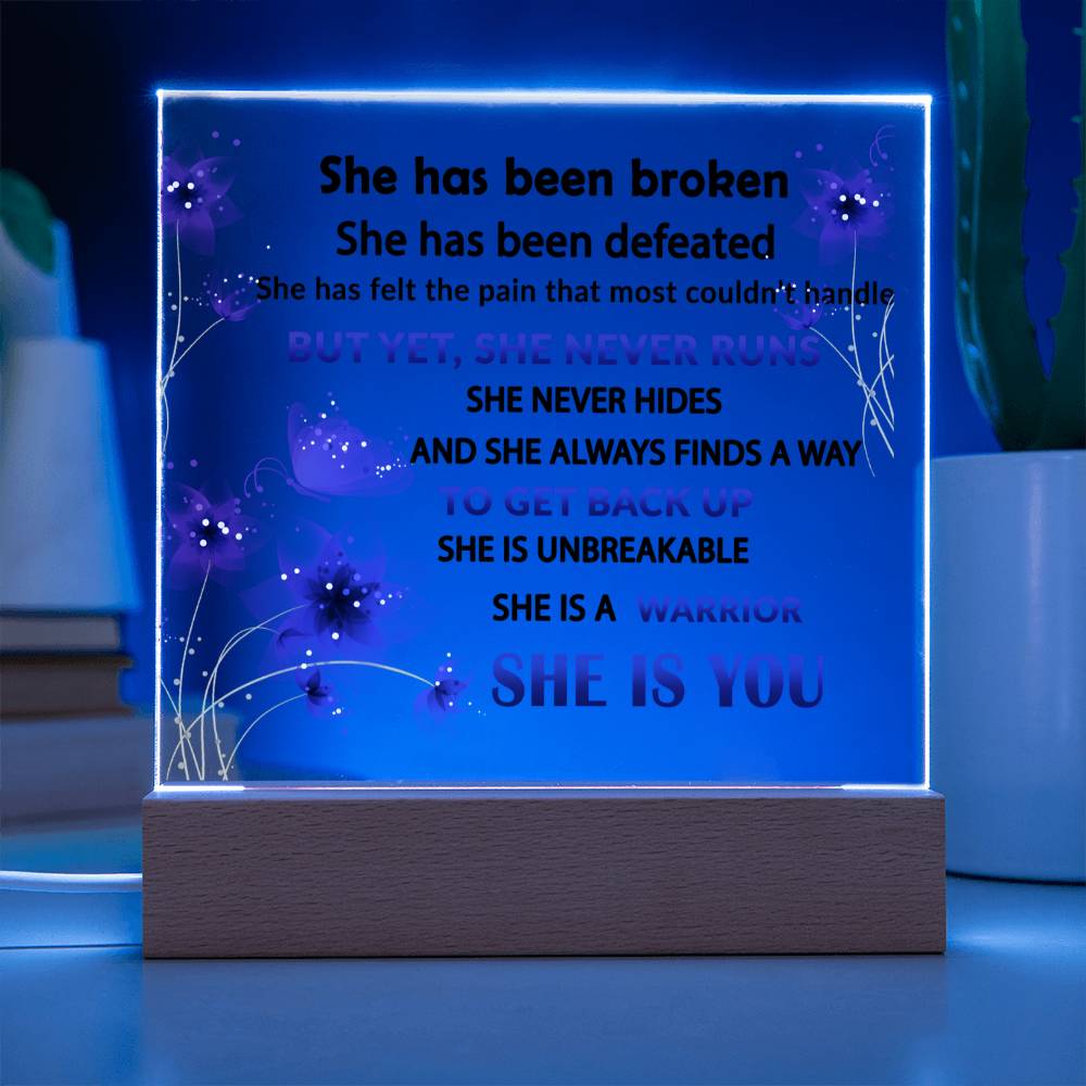 Empowering Gift for the Strong Woman In Your Life - She Never Runs - Acrylic Square Plaque