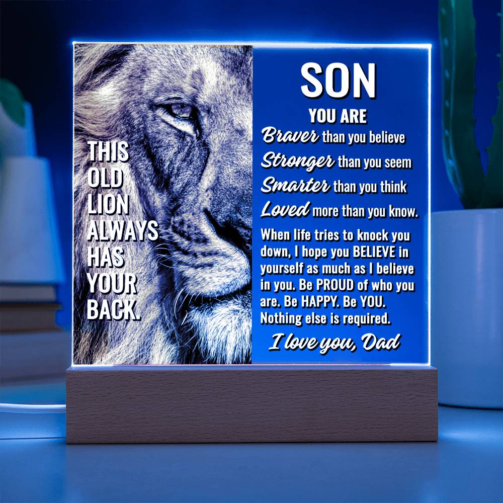 To Son From Dad -This Old Lion Always Has Your Back - Acrylic Square Plaque