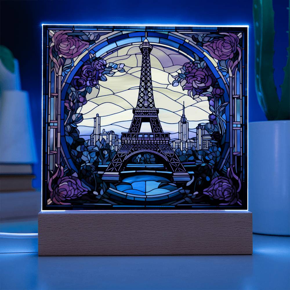 Eiffel Tower Stained Glass Acrylic - Home Decoration Gift For Traveler Paris Souvenir - Acrylic Square Plaque