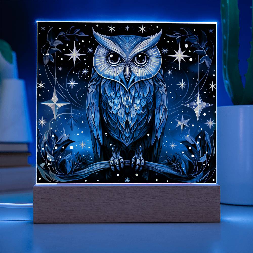 Mystic Owl Stained Glass - Acrylic Square Plaque