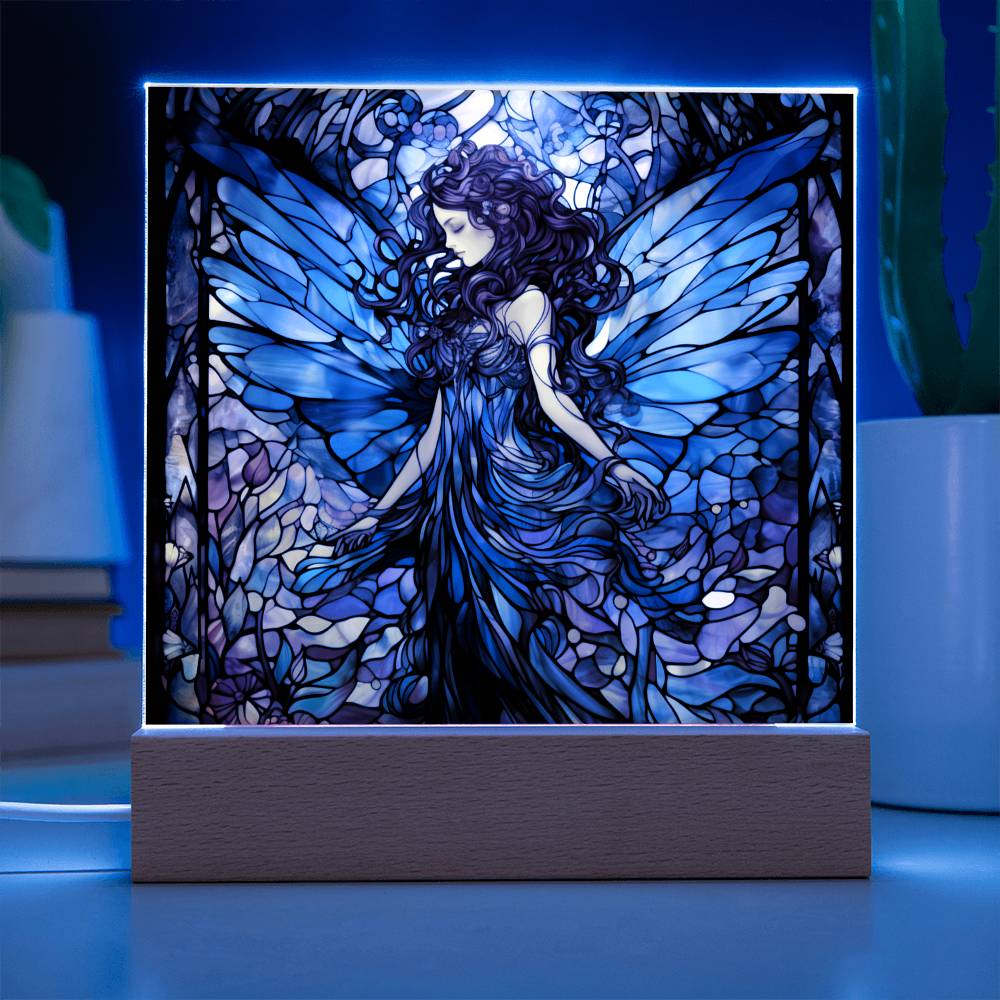 Fairy Faux Stained Glass Acrylic - For Fantasy Lover Gift Winged Fairy Nightlight - Acrylic Square Plaque