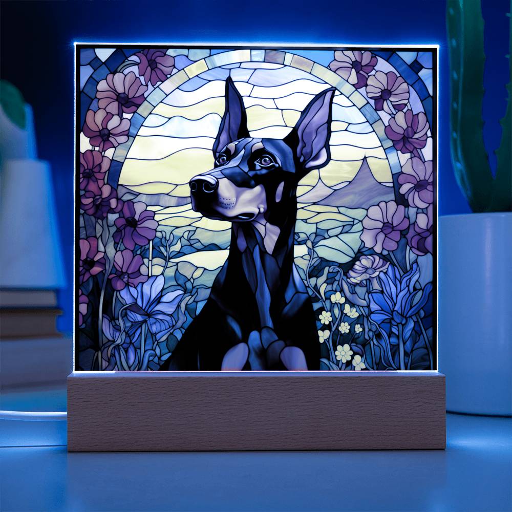 Doberman Pinscher Faux Stained Glass - For Dog Person Decoration For Dog Mom Gifts - Acrylic Square Plaque