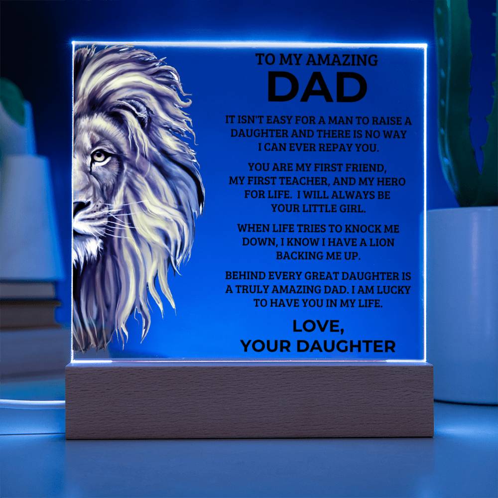 Gift for Dad from Daughter - My Hero For Life - Acrylic Square Plaque