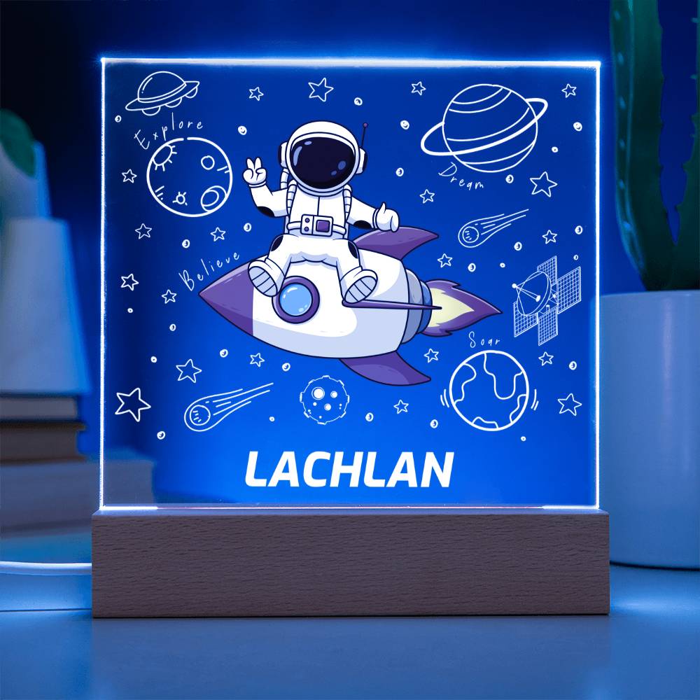 Astronaut On A Rocket - Acrylic Square Plaque