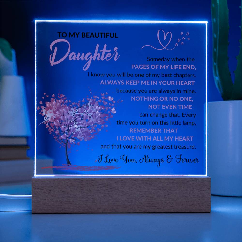 Daughter - Acrylic Lamp with Message of Love - Acrylic Square Plaque