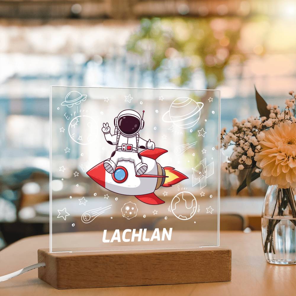 Astronaut On A Rocket - Acrylic Square Plaque