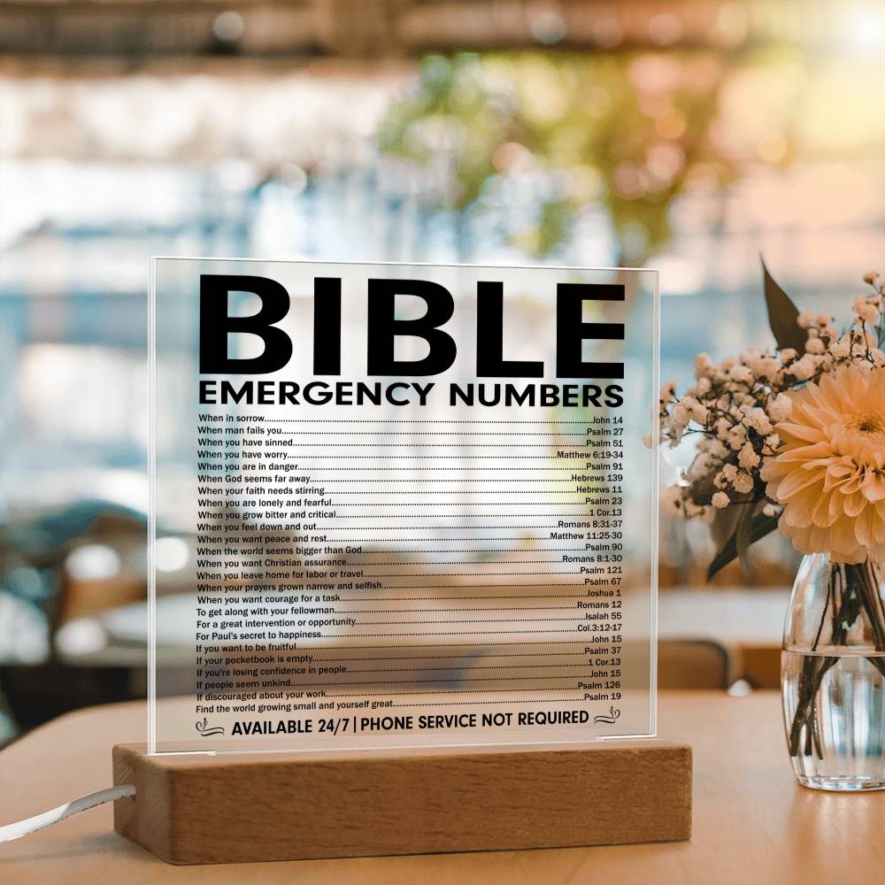 Powerful - Bible Emergency Numbers - Acrylic Square Plaque