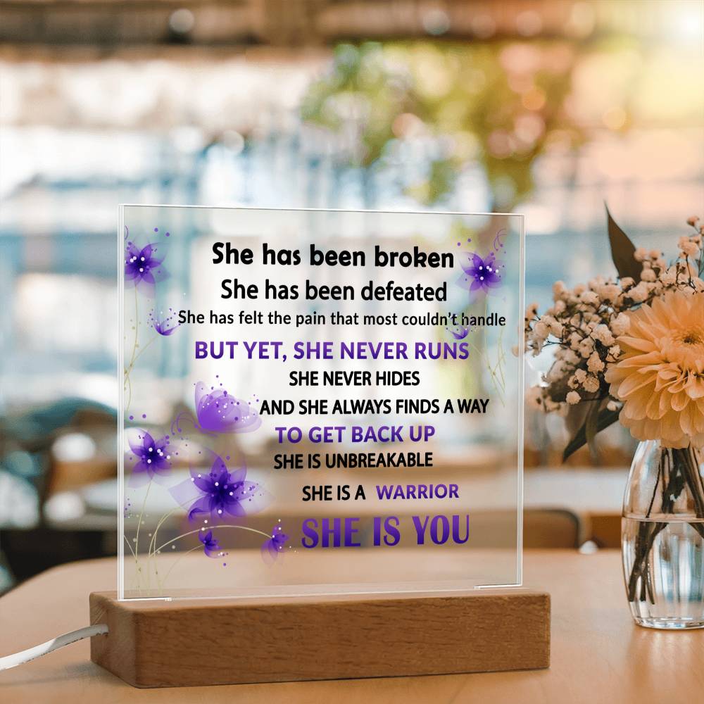 Empowering Gift for the Strong Woman In Your Life - She Never Runs - Acrylic Square Plaque