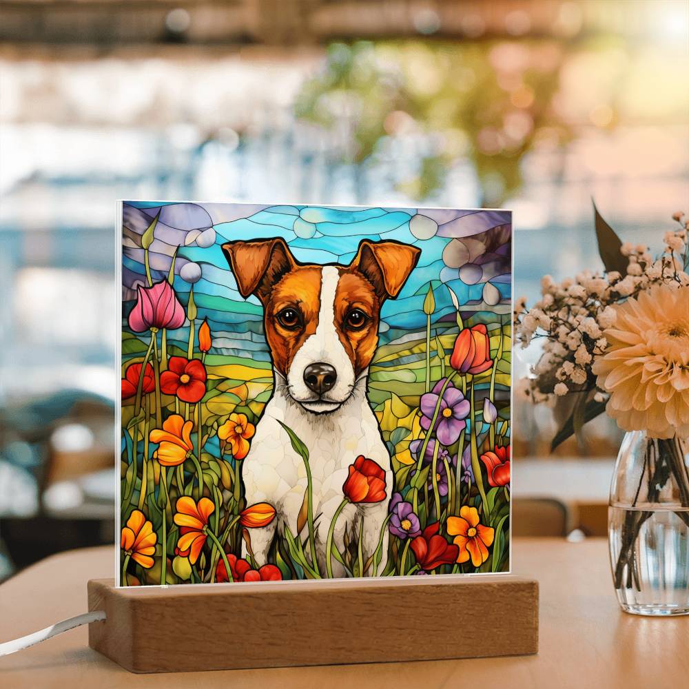 Jack Russell Faux Stained Glass Acrylic Plaque Gift for Dog Person Decoration Gift - Acrylic Square Plaque
