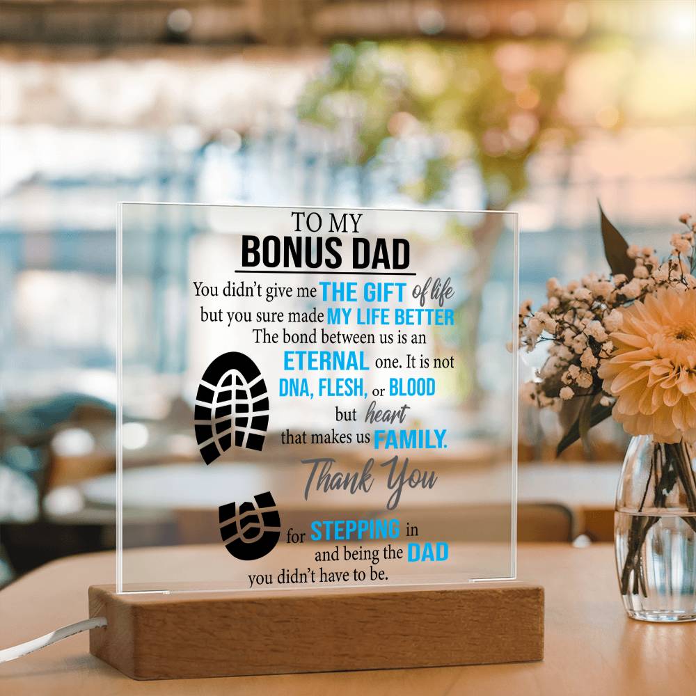 Father's Day Gift for Bonus Dad - Heart That Make Us Family - Acrylic Square Plaque