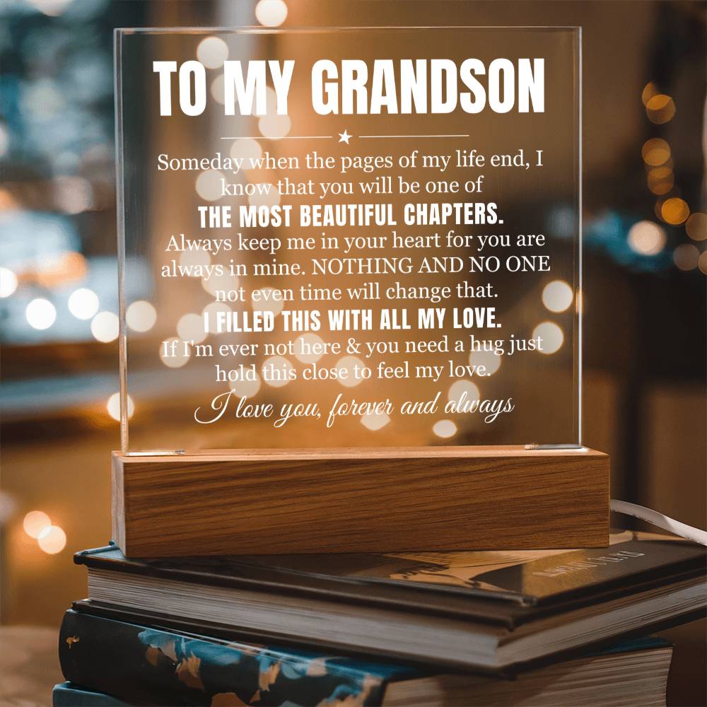 To My Grandson - I Filled This With All My Heart - Acrylic Square Plaque
