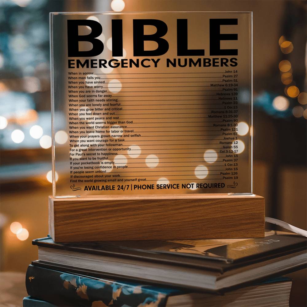 Powerful - Bible Emergency Numbers - Acrylic Square Plaque