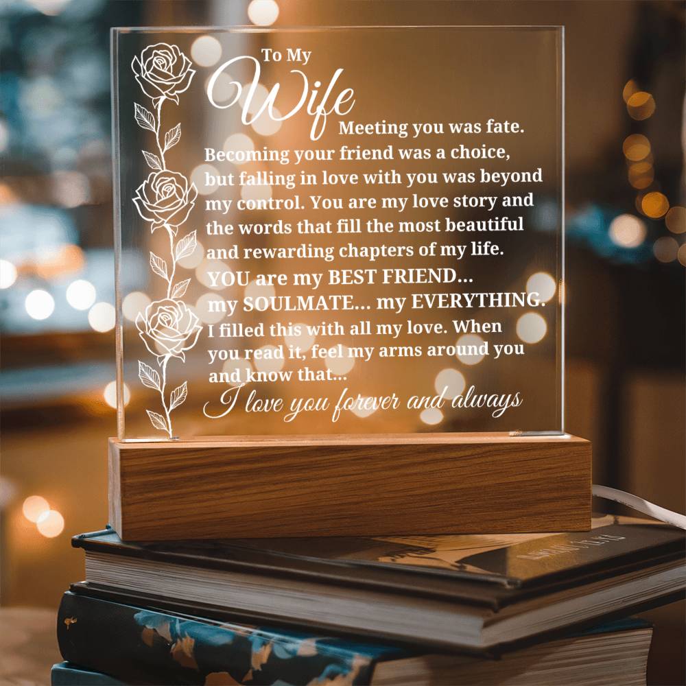 To My Wife - Feel My Arms Around You And Know That - Acrylic Square Plaque