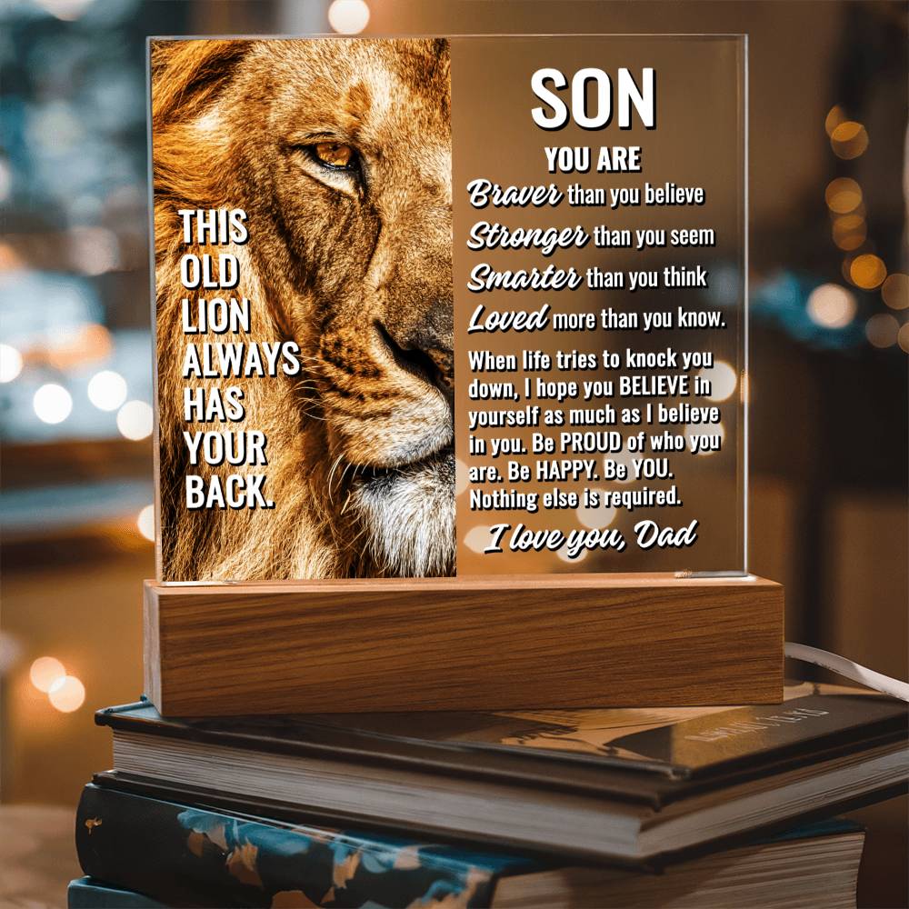 To Son From Dad -This Old Lion Always Has Your Back - Acrylic Square Plaque