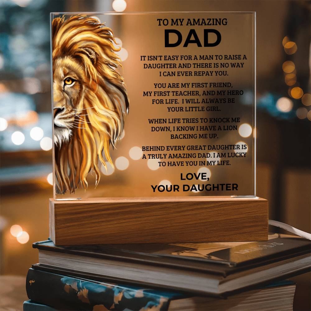 Gift for Dad from Daughter - My Hero For Life - Acrylic Square Plaque