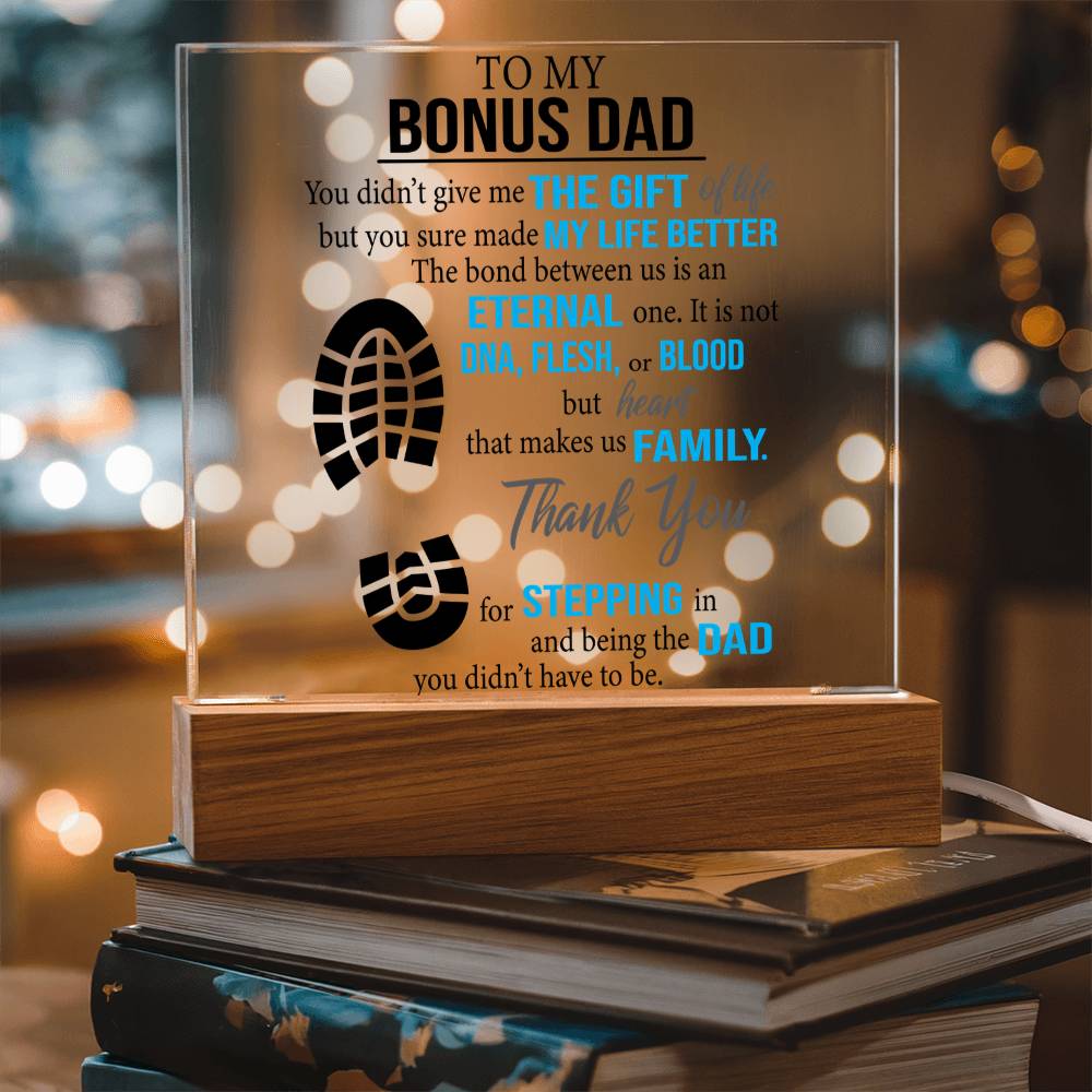 Father's Day Gift for Bonus Dad - Heart That Make Us Family - Acrylic Square Plaque