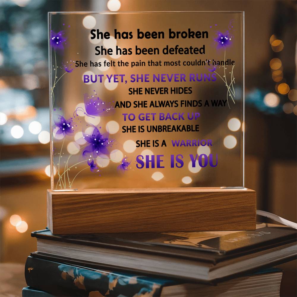 Empowering Gift for the Strong Woman In Your Life - She Never Runs - Acrylic Square Plaque