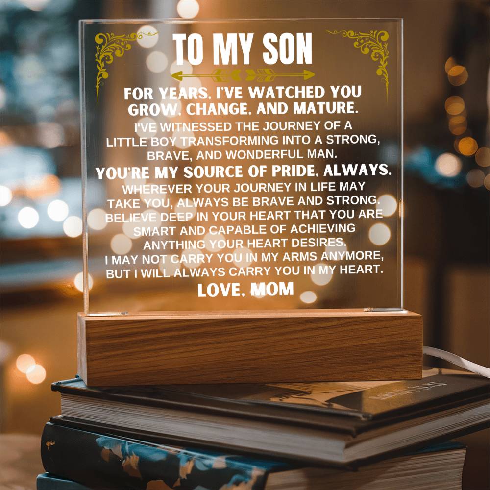 Unique Gift for Son from Mom - Carry You In My Heart - Acrylic Square Plaque