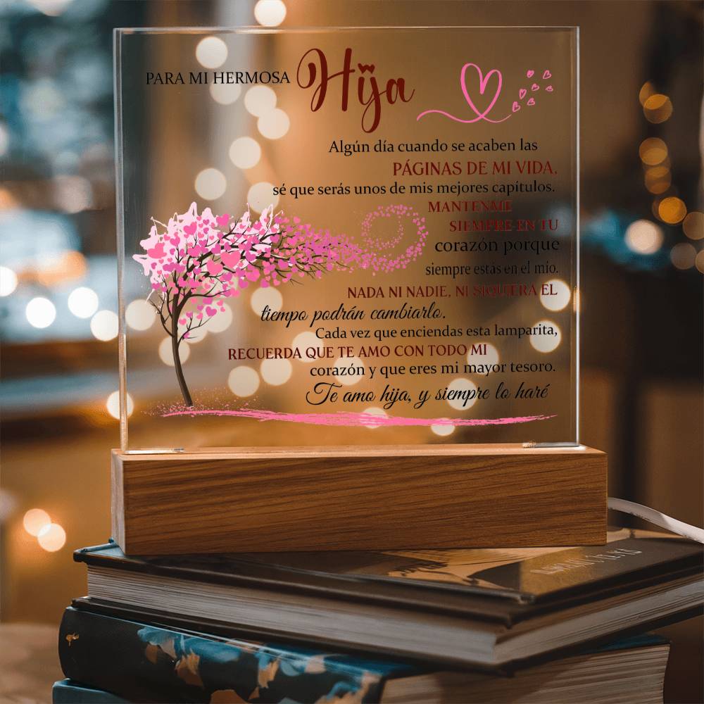 Lampara con Mensaje de Amor para Hija - Eres mi Mayor Tesoro - Acrylic Square Plaque