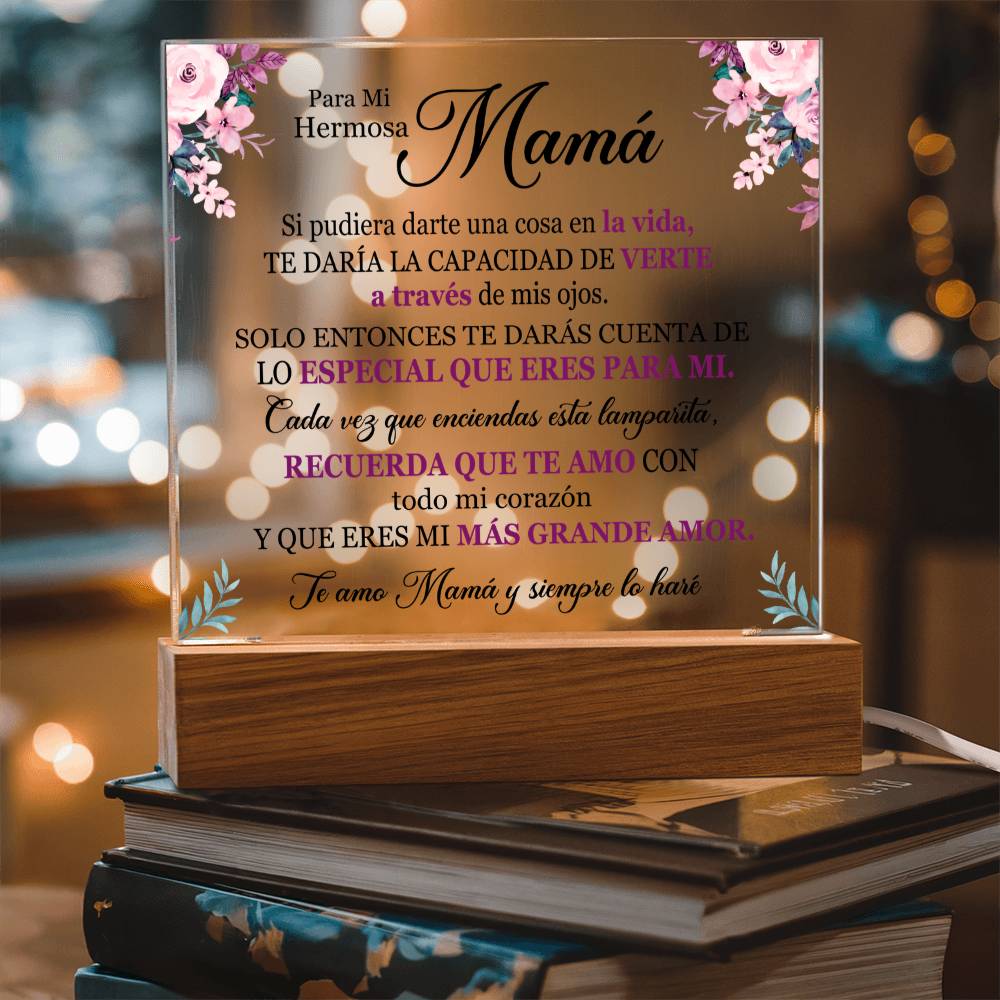 Lampara de Amor para Mamá - Te Amo con Todo mi Corazón - Acrylic Square Plaque