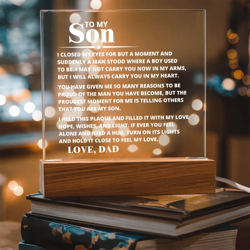 To My Son - Carry You In My Heart - Hold It Close To Feel My Heart - Acrylic Square Plaque