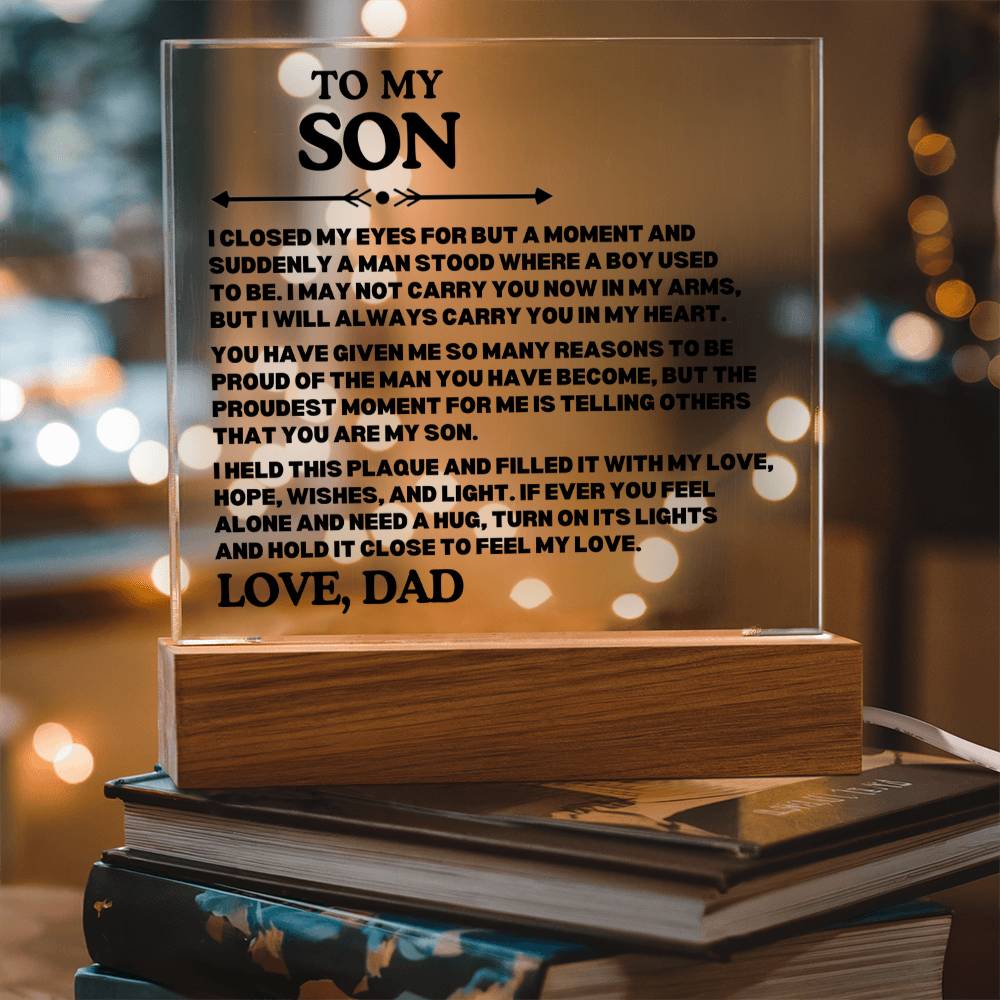 To My Son - Carry You  In  My  Heart - Acrylic Square Plaque
