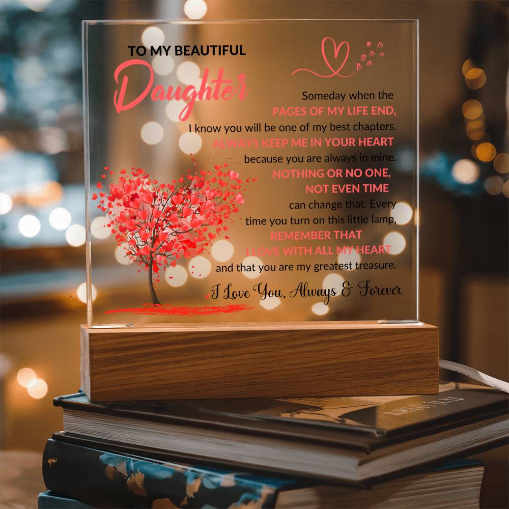 Daughter - Acrylic Lamp with Message of Love - Acrylic Square Plaque