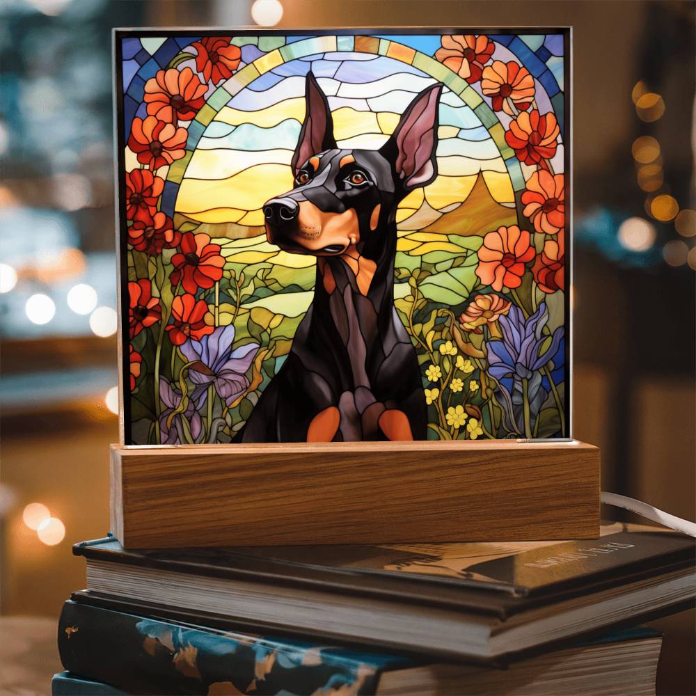 Doberman Pinscher Faux Stained Glass - For Dog Person Decoration For Dog Mom Gifts - Acrylic Square Plaque