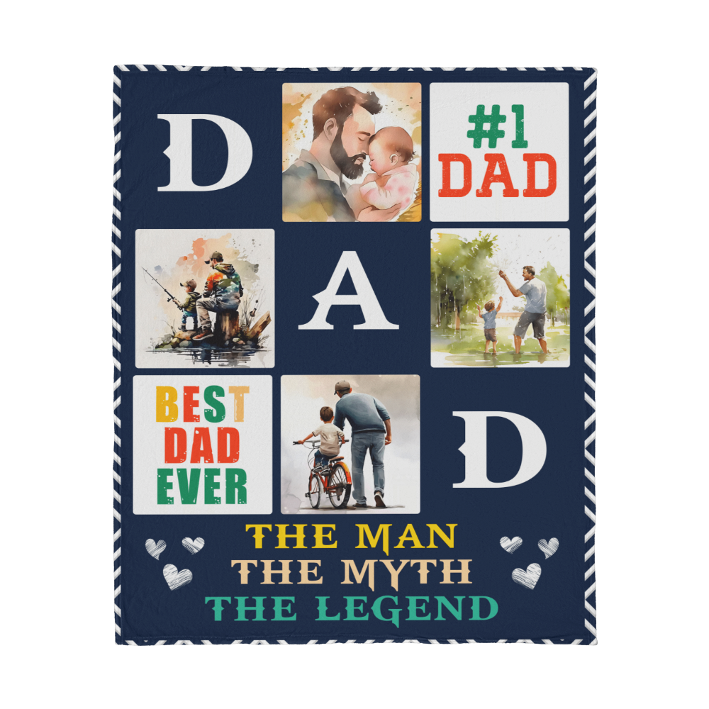 Dad - The Man, The Myth, The Legend - Jersey Fleece Blanket