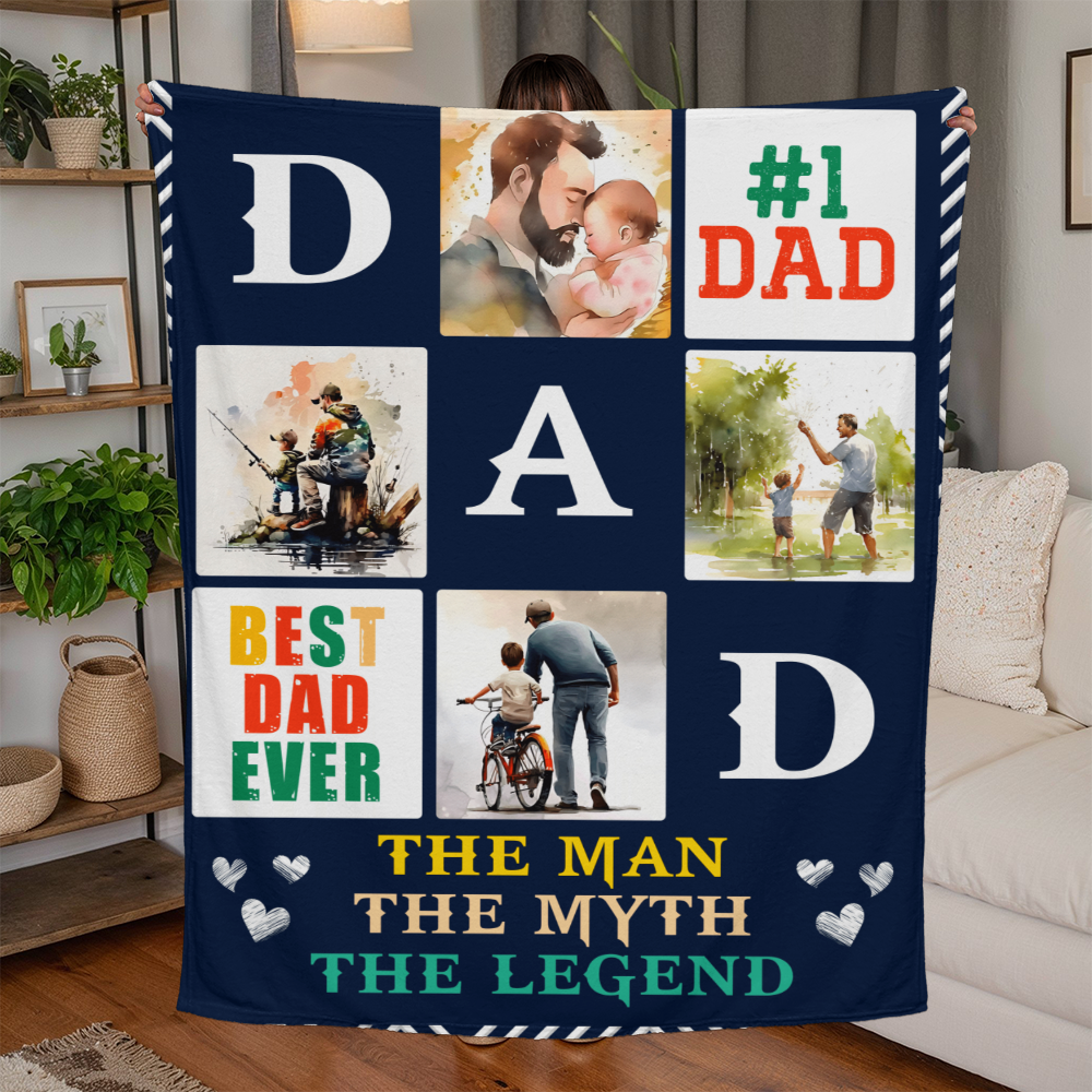 Dad - The Man, The Myth, The Legend - Jersey Fleece Blanket