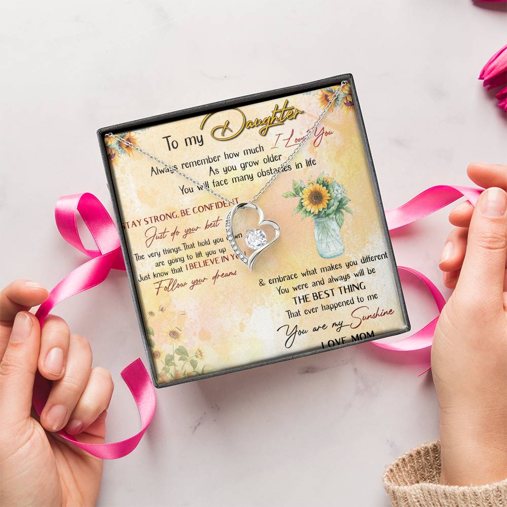 To My Daughter I Love You Mother's Day Sunflower Necklace Meaningful Necklace For Daughter Mother To Daughter Birthday Forever Love Necklace