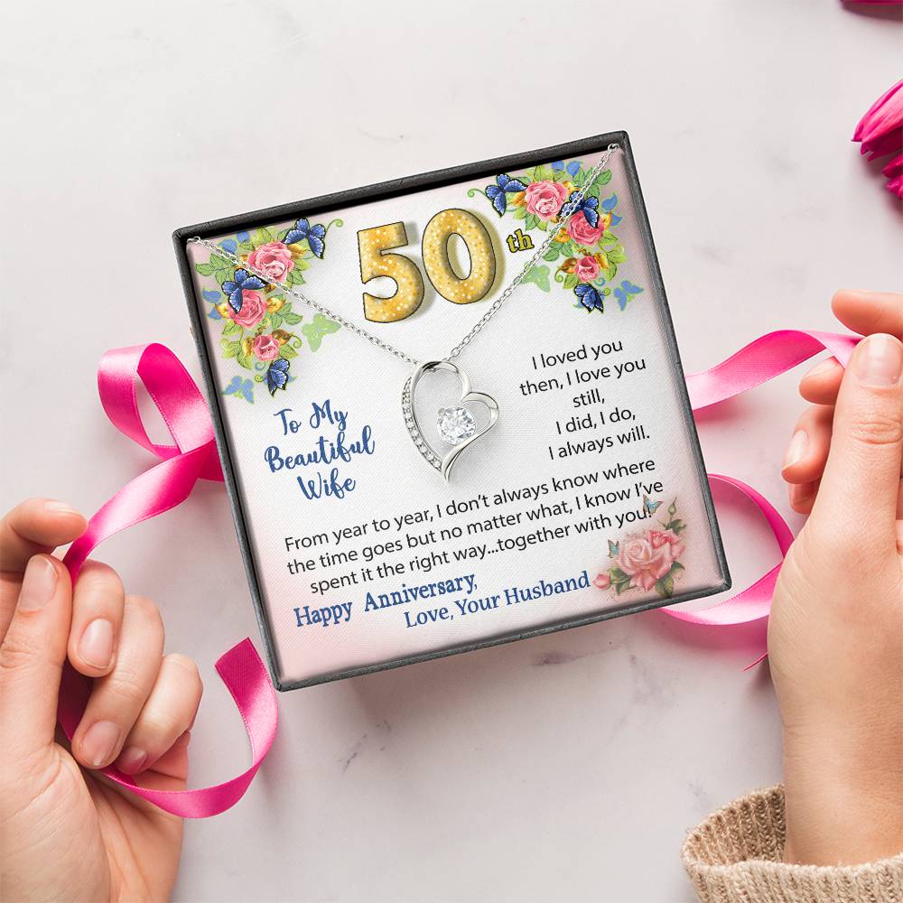 50Th Anniversary Gift Heart Necklace For Wife Forever Love Necklace