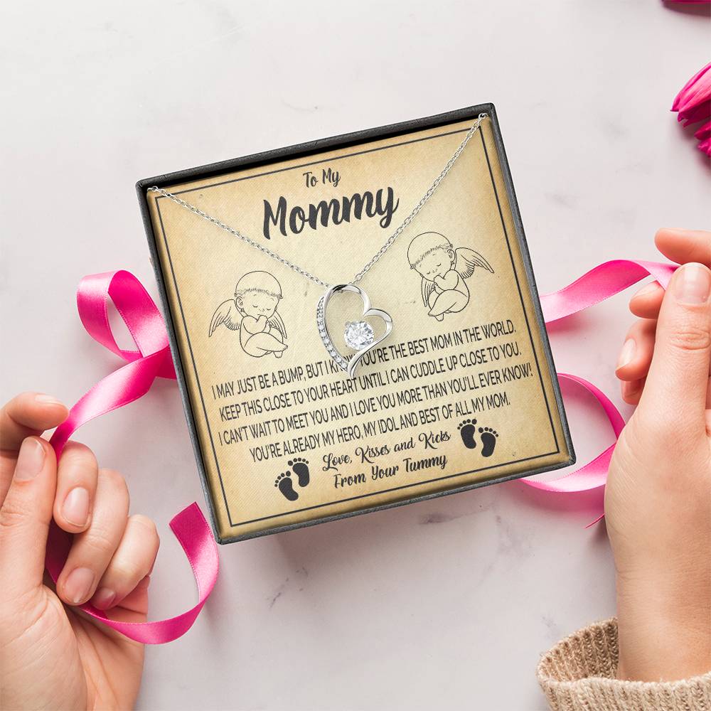 New Mommy Baby Shower Gift Pregnancy Gift Baby Bump Gift From Tummy To My Mommy After Birth Gifts Forever Love Necklace